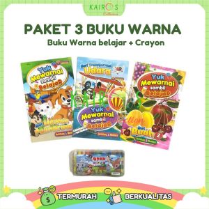 Paket Buku Mewarna Belajar & Crayon - 3in1 Belajar