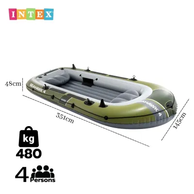 INTEX เรือ เรือเป่าลม 4 ที่นั่ง แถมฟรีไม้พาย 2ชิ้น สูบลม 1 ชิ้น อุปกรณ์ครบชุด SEAHAWK 4 Boat 66334