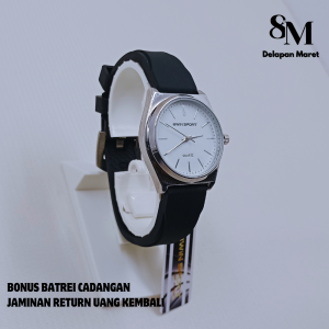 BWIN SPORT DM69735 JAM TANGAN WANITA ELEGAN MOTIF TIPIS KASUAL TALI KARET RUBBER LEMBUT JAM CEWE MINIMALIS DELAPAN MARET