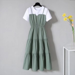 DRESS MIDI SETELAN  RUFFLE   KOREAN STYLE BAHAN SUNCREPE FIT TO L