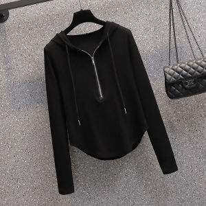 New Fashion Drawstring Hooded T-shirt Womens Long Sleeve Spring/Summer Loose Versatile Design Top