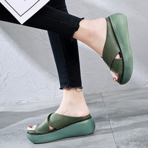[Free Shipping] 35-43 Large Size Womens Summer Outdoor New Vintage Thick-Soled Cross-Strap Mules