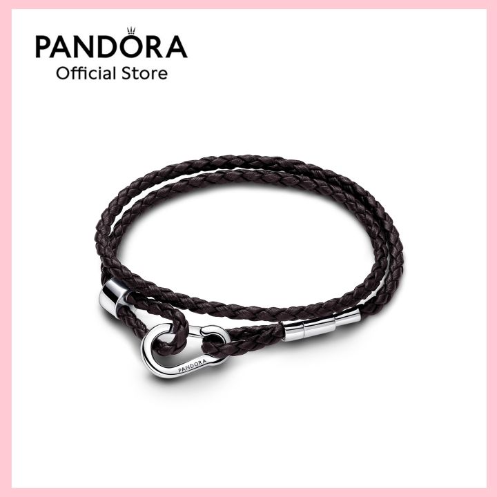 Pandora Moments Brown Braided Double Leather Bracelet