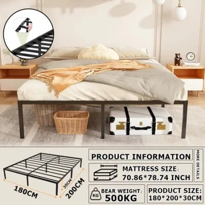 Homelife Steel-Framed Iron Bed Single Double Bed Household Queen Size Bed with Storage Stable and Durable
