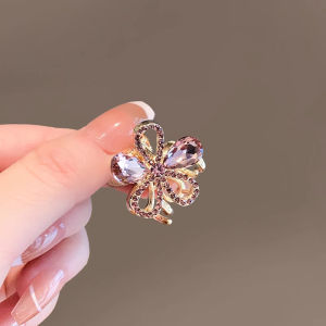 Purple Crystal Rhinestone Flower Hair Grip High-end Top Clip Mini Side Bang Clip Princess Hair Clip Womens Hair Accessories