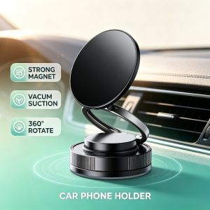 Vacuum Suction Cup Magnetic Car Phone Holder 360° Rotation Compact & Perfect for Any Smartphone