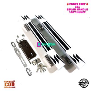 1set lock body kunci dan 2buah gagang handle pintu rumah minimalis pilihan panjang 33cm 45cm dan 60cm bahan stainless untuk pintu depan dan kamar daun pintu 1