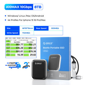 ORICO 8TB Portable SSD 5Gbps/10Gbps USB3.2 Gen2  2-in-1 C to C/A Data Cable External SSD