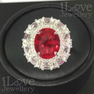 iLove Jewellery 925 Sterling Silver 18K White Gold Plated 5.0ct Created Ruby Oval Cut Cubic Zirconia Ring Jewelry Diamond Gift for Women Fashion ILR051