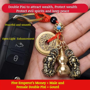 Brass gourd pendant transit brave fortune can be loaded pendant five emperor money keychain