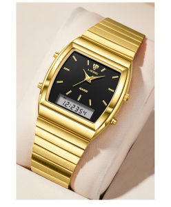 SKMEI * LIEBIG Vintage Gold Black Stainless Steel Strap Luminous Dual Time Watch Waterproof for Men Women (Free Box) L1039
