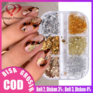 6 Sekat / Kotak Stiker Foil Glitter Sequin Asimetris Emas dan Perak Warna Dekorasi Untuk Membuat Kerajinan Kuku Nailart Decoration Nail Art Diy