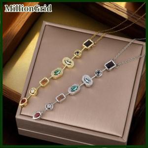 MillionGrid Retro Style Colorful Zircon Tassel Irregular Splicing Long Necklace Light Luxury Pendant Collarbone Chain For Women Jewelry