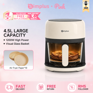 SimplusPink 4.5L Penggoreng Udara 1200W Air Fryer Home Panoramic Visual Window Big Capacity Touch Control Multi-functional Intelligent KQZG017