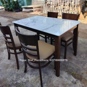 Bàn Ăn Gỗ Giả Đá trắng sang trọng - bàn ăn 4 ghế cabin gỗ - thương hiệu Ngọc Mai
