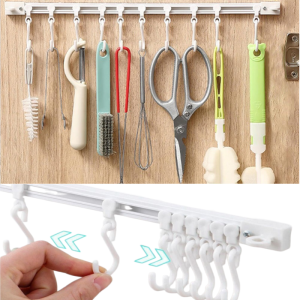 Removable Kitchen Sink Hanger Cabinet Door Back Sliding Hooks Self-adhesive Towel Hangers Kitchen Utensils Storage Organizer Hooks No-drill Hook Multi Functional Kitchen Cabinet Hook