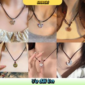 SHNGki Trung Quốc Phong Cách Thời Trang Retro Bện Dây Vòng Cổ Bướm Hoa Mặt Trăng An Toàn Khóa Mặt Dây Chuyền Vòng Cổ Cho Phụ Nữ Đồ Trang Sức Cổ Điển