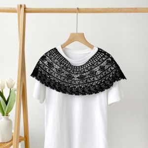 CURIO12 บาง ผ้าคลุมไหล่โครเชต์แบบเจาะรู แหลม ขาว ผ้าพันคอลูกไม้ แมตช์ได้ทุกชุด ผ้าพันคออุปกรณ์เสริม บลูซไหล่ปกปลอม ผู้หญิง