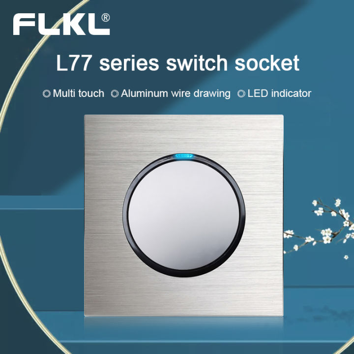FLKL 13amp Wall Power Switch Silver Brushed Aluminum Panel Modern