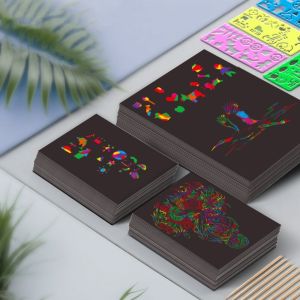 MMLUCK สายรุ้งสีรุ้ง ชุดการ์ดกระดาษศิลปะรอยขีดข่วน สีสันสดใส ลายฉลุกราฟฟิตี ชุดการ์ดรอยขีดข่วน น่าสนใจและน่าสนใจ ขูดกระดาษโน้ตระบายสี กระดานวาดภาพ DIY ของเล่นสำหรับเด็ก