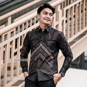 Sharma Kemeja Batik Pria Lengan Panjang Sandro Formal SlimFit Casual Baju Batik Kantor Cowok Terbaru