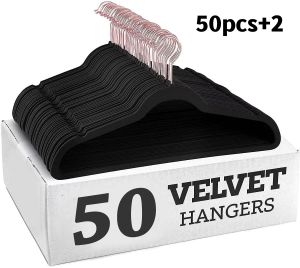 Flandre 20/50-Pack Non Slip High Quality Heavy Duty Black VELVET HANGER with ABS Material
