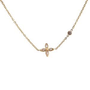 Dainty Flower Diamond Pendant Necklace • Waterproof Non Tarnish Jewelry • 18K Gold Plated 316L Stainless Titanium Steel Necklaces for Women NL239