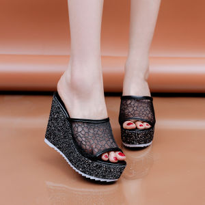 Free Shipping New WomenS Summer Fashion Korean-Style Waterproof Platform Wedge Sandals With Thick High Heels And Mesh Slip-On Design