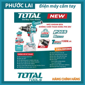 Máy khoan búa 136Nm không chổi than dùng pin 20V TIDLI201368