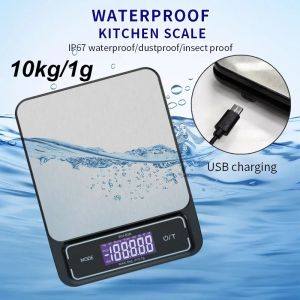 10Kg/1G 6Kg/0.1G เต็มรูปแบบกันน้ำเครื่องชั่งในครัวแบบดิจิตอลบ้านเครื่องชั่งอิเล็กทรอนิกส์อาหารอบสมดุลแบตเตอรี่/ชาร์จได้