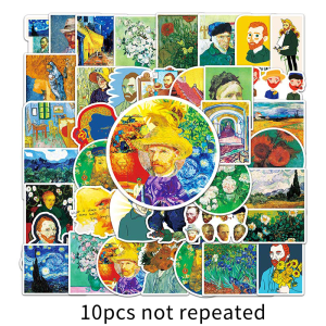 50PCS Art Painter Vincent Willem van Gogh Oil Painting Art Style Waterproof Sticker Star Moon Night Sunflower Graffiti Sticker
