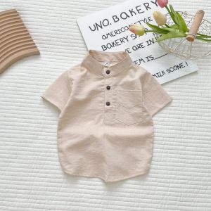 Áo Sơ Mi Trơn Cổ Tàu Cá Tính Chất Đũi Cho Bé Trai SUMOKISD Áo Hè Cộc Tay Mặc Đi Chơi Đi Học Cho Bé Từ 8-25kg