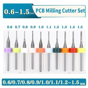 PCB Carbide Milling Cutter Set 0.6-1.5mm End Mill Bits 3.175mm Shank Crude Corn Milling Cutter For Circuit Board