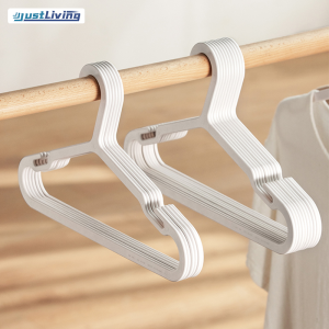 JustLiving 5 Packs Household Non-slip Clothes Hanger Durable Plastic Seamless Hanger Wet and Dry Clothes Hangers Smooth White Wardrobe Hanger Thicken Non-marking Clothes Support Hanger