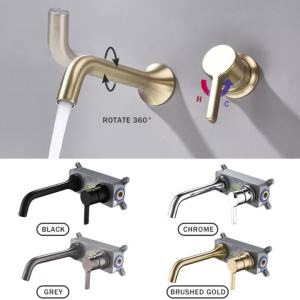 LDIES Brushed Gold/Black Basin Faucet Concealed Wall Mounted For Bathroom Faucets Bath Basin Sink Tap Bathtub Hot And Cold Water Mixer 6T4N9