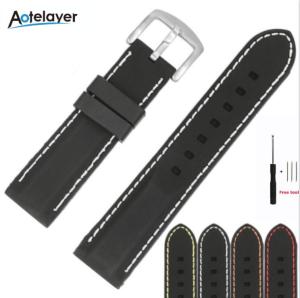 20mm 22mm 24mm 26mm Silicone Flat Universal Watchband Men Women Waterproof Soft Pin Buckle Strap Black sport‘s line Watch bands With tools