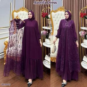 Assyifa Dress Ceruty Babydoll Tille Dress Wanita Terbaru 2024 Kekinian Gamis Viral Dress Kondangan