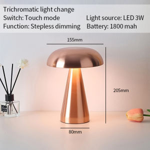 LED Desk Lamp Mushroom Table Lamp 3 Color Touch Control Stepless Dimming Rechargeable Reading Light Modern Lampu Meja