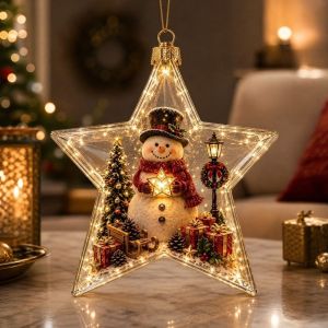YOUSHI TOP Nhẹ Quả châu Giáng sinh có đèn LED Mẫu phẳng 2D Trong suốt Đồ trang trí phát sáng Đèn trang trí lễ hội Nhỏ gọn  dây chuyền hình ngôi sao trong suốt Cây treo