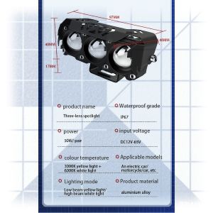 Mini LED Driving Lights 3 Mata High Intensity Waterproof 12V/24V Puti at Dilaw para sa Motorsiklo at Sasakyan