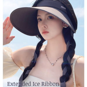 Womens Outdoor Riding Sunscreen Ice Silk Hollow Top Hat Oversized Brim UV Shade Hat