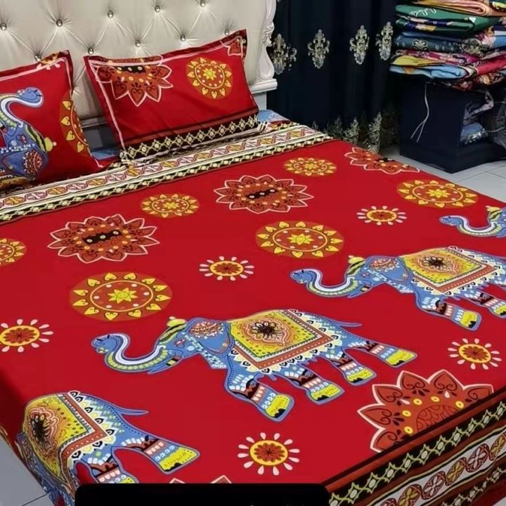 Red Base Elephant Cotton Flat Sheet Lazada