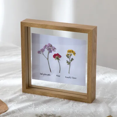 SG Stock DIY Double Glass Wood Photo Frame for Family Portraits Painting Flowers Plant Specimen Picture Holder Wedding Decoration Vintage Wooden Frame