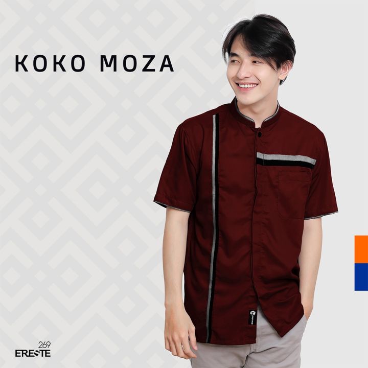 Baju Koko Pria Dewasa Kurta Lengan Pendek Moza Warna Maroon