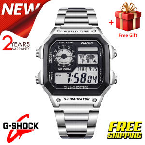 (Ready Stock Free Shipping) Jam Tangan Lelaki G Shock AE1200 Vintage Stainless Steel Strap Digital Watch for Men Sport Digital Classic Square Watch Shockproof and Waterproof Men Formal Casual Watches AE-1200WHD-1A