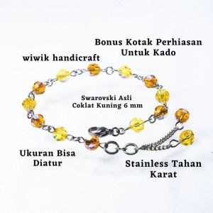 Gelang Swarovski Gelang Swaroski Kuning Coklat 6 mm Stainless Tahan Karat Karet Terbaru Kado Hadiah