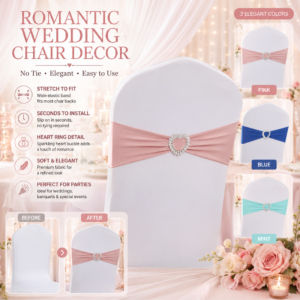 Chair Back Bow Heart Shape Ring Wedding Chair Sash No Tie Stretchy Chair Cover Decoration Ribbon Bow Tie Party Banquet