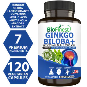 Biofinest Ginkgo Biloba 5000mg Supplement - with Vitamin B6 B12 Folic Acid Bacopa Gotu Kola - Standardized Extract 24% ginkgo flavone glycosides 6% terpene lactones - Brain Memory Mental Clarity Alertness Energy Mood - Made in USA (120 Veg. Capsules)