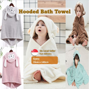 Baby hooded bath towel newborn kids hooded shower towel coral fleece cartoon 70cm x 140cm [SG Stock]