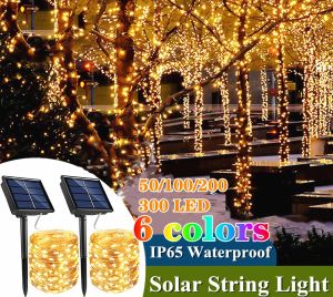 ??Original Product+FREE Shipping?? LED Solar Outdoor Copper Wire Decorative Light String 12m 100 Led 22m 200 Led Outdoor Waterproof Festival Decorative Lamp Garden Decorative Lamp Tree Decoration Christmas Day Decorative Colored Lamp
